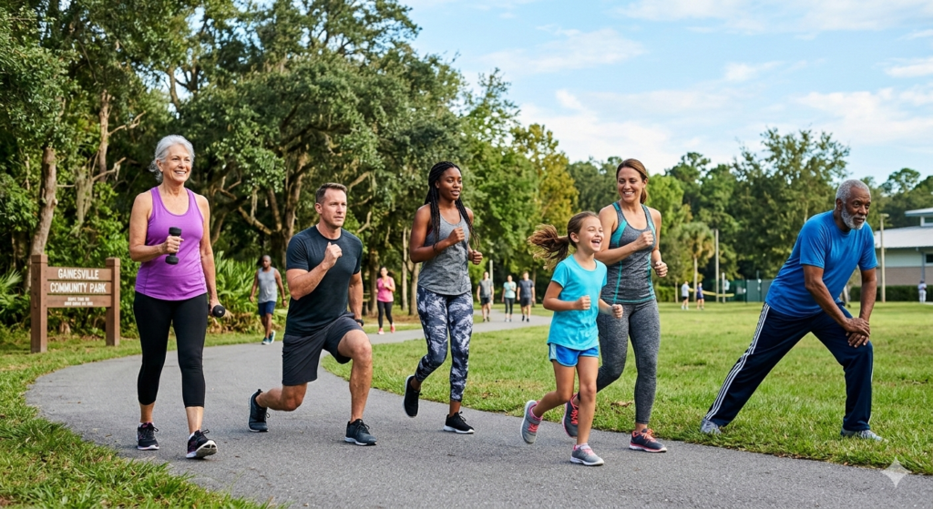 People of different ages jogging